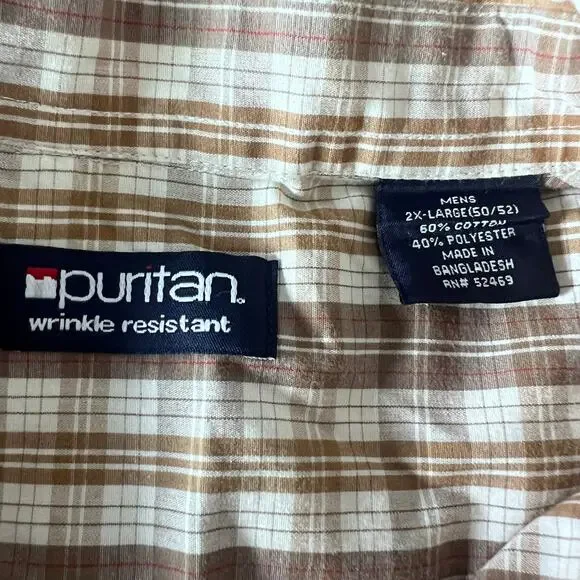 ✨Lot of 2 VTG Puritan Mens 2XL Plaid Stripe Button down Shirt Short Sleeve Y2K - Picture 9 of 13